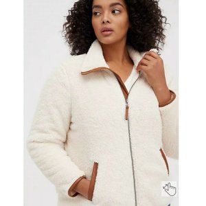 Women's NWT Torrid Zip Front Jacket - Faux Shearling Contrast Trim Ivory, Size 3